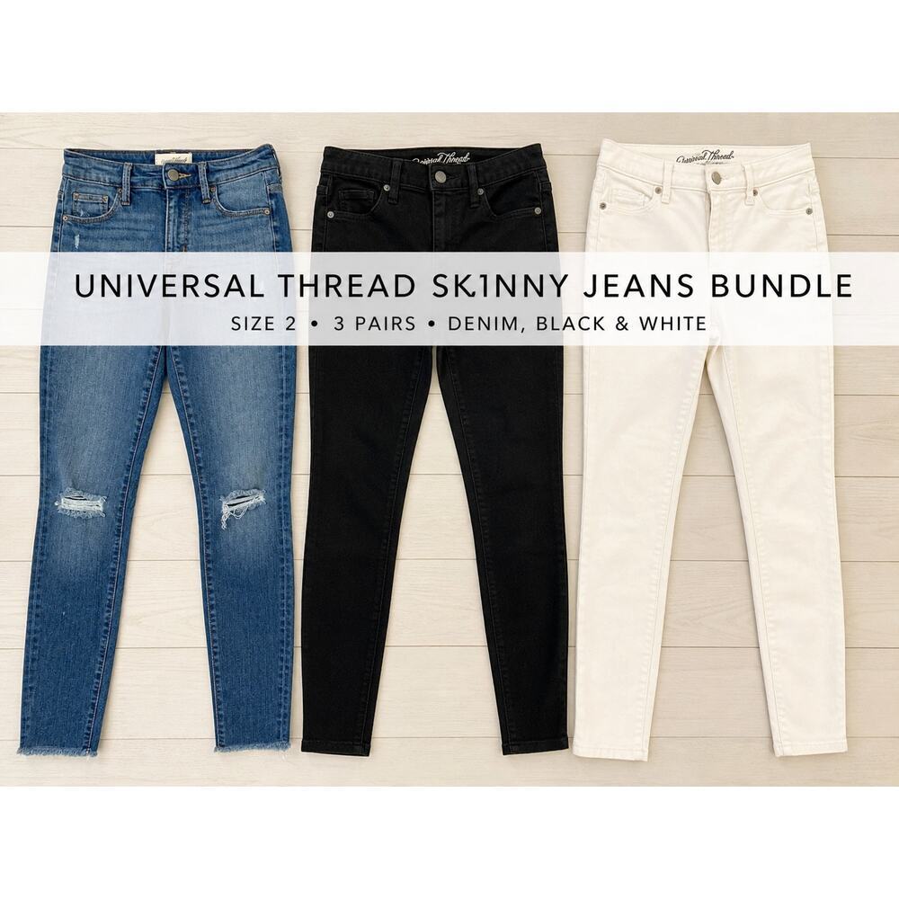 Universal Thread Skinny Jeans Bundle Size 2/26 (3 Pairs Denim Black White)